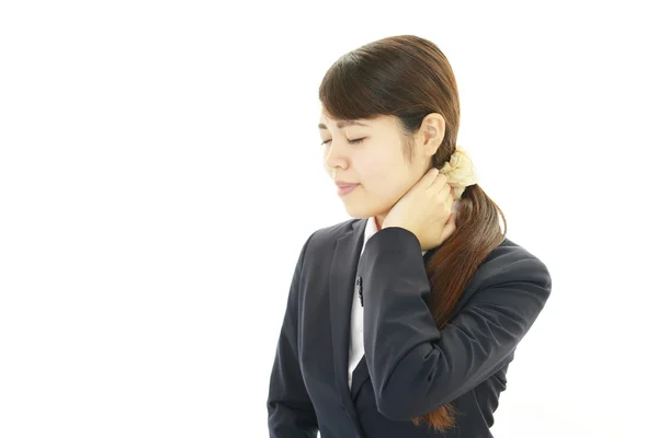 Business woman with shoulder pain. — Stock Photo, Image