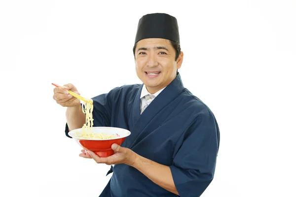 Asian chef with noodle — Stock Photo, Image