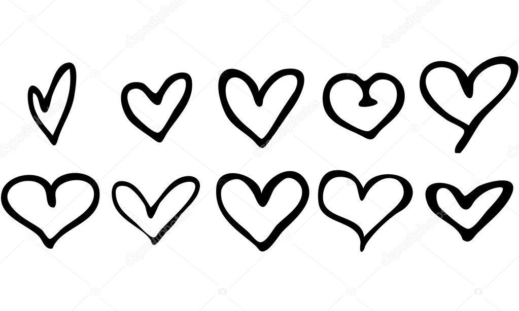 Download Isolated Vector Set of 10 Hand Drawn Hearts — Stock Vector ...