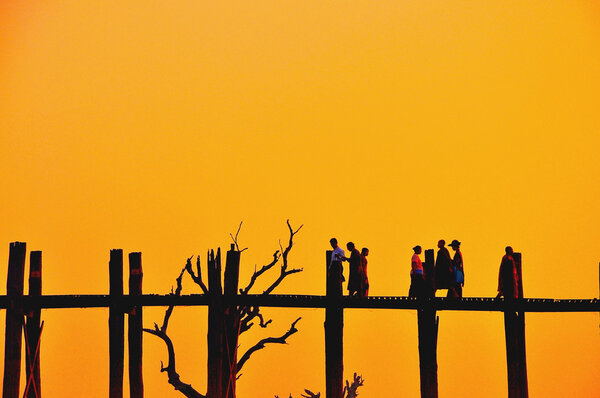 U Bein bridge Myanmar, Burma in sunset