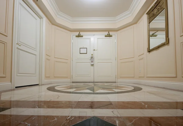 Anteroom with double door and mosaic marble floor — Stock Photo, Image