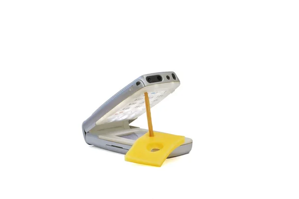 Concept of mobile phone as mousetrap with free cheese — Stock Photo, Image