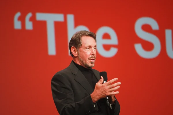 CEO of Oracle Larry Ellison makes his first speech at Oracle OpenWorld conference in Moscone center — Stock Photo, Image