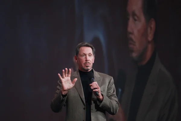 CEO of Oracle Larry Ellison makes his first speech at Oracle OpenWorld conference in Moscone center — Stock Photo, Image