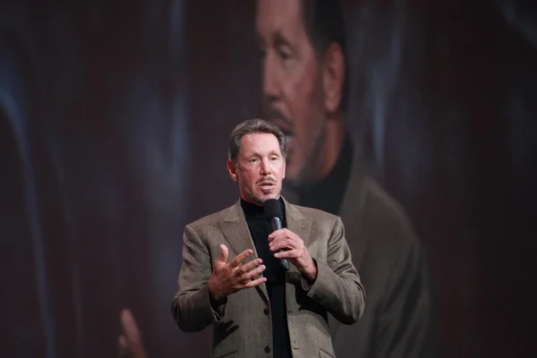 CEO of Oracle Larry Ellison makes his first speech at Oracle OpenWorld conference in Moscone center — Stock Photo, Image