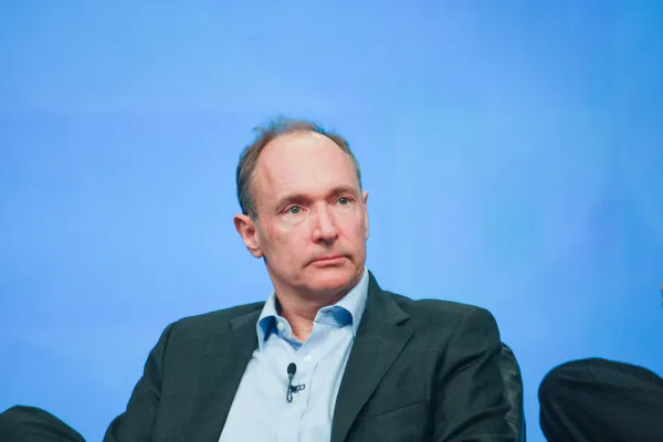 Inventor and founder of World Wide Web Sir Tim Berners-Lee delivers an address to IBM Lotusphere 2012 conference — Stock Photo, Image