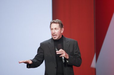 CEO of Oracle Larry Ellison makes his second speech at Oracle OpenWorld conference in Moscone center clipart