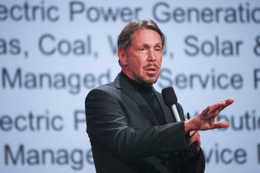 CEO of Oracle Larry Ellison makes his second speech at Oracle OpenWorld conference in Moscone center clipart