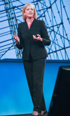 HP president and chief executive officer Meg Whitman delivers an address to HP Discover 2012 conference clipart