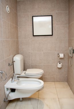 Beyaz lavabo ve bide tuvalet Oda