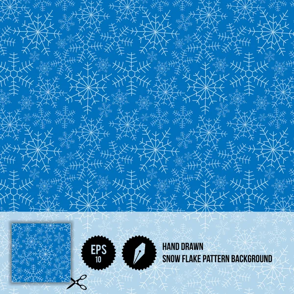 Hand Drawn Snowflake Pattern Background - Vector Illustration - — Stock Vector