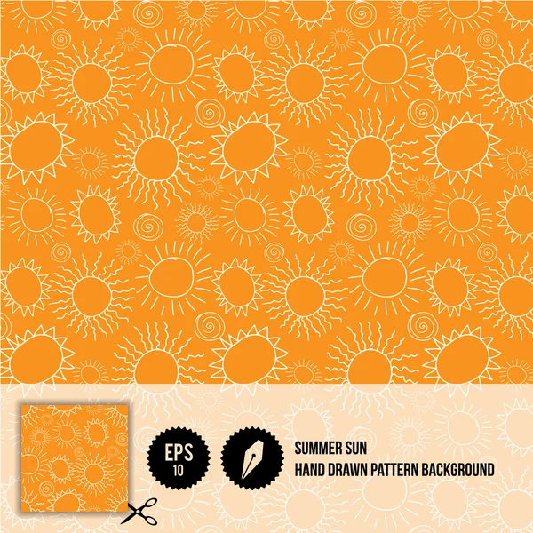 Summer Sun Hand Drawn Pattern Background - Vector Illustration — Stock Vector