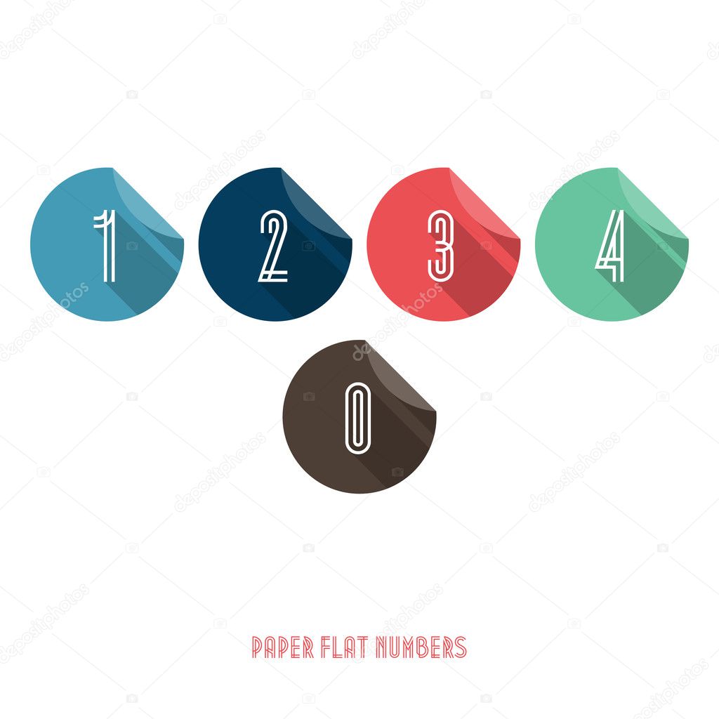 0 1 2 3 4 - Flat Design Paper Numbers Buttons