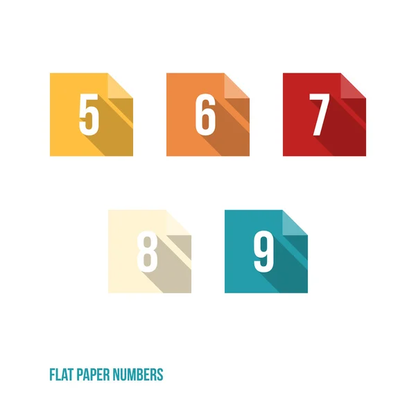 5 6 7 8 9 - plat ontwerp papier nummers knoppen — Stockvector