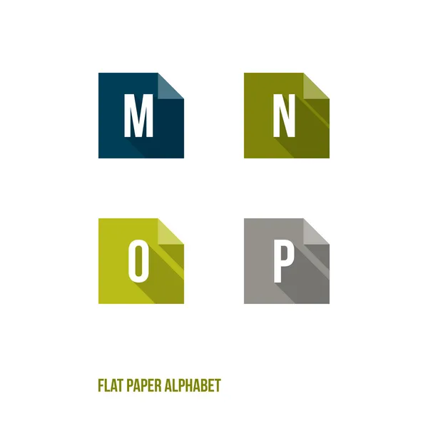 M N O P-플랫 디자인 종이 버튼 알파벳 — 스톡 벡터