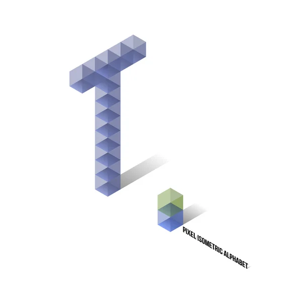 T - изометрический алфавит пикселей — стоковый вектор