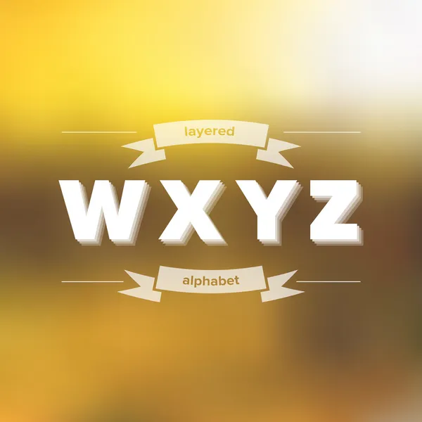 W X Y Z Alfabeto plano en capas sobre fondo borroso — Vector de stock