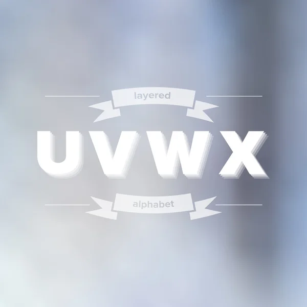 U V W X Flat Layered Alphabet on Blurred Background — Stock Vector