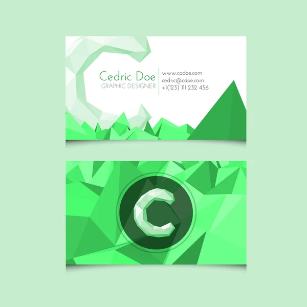 Low Poly Business Card Template with Alphabet Letter C — Stock Vector
