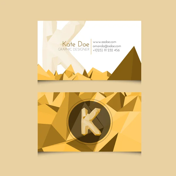 Low Poly Business Card Template with Alphabet Letter K — Stock Vector