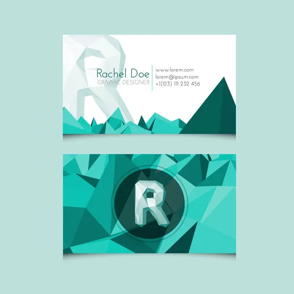 Low Poly Business Card Template with Alphabet Letter R — Stock Vector