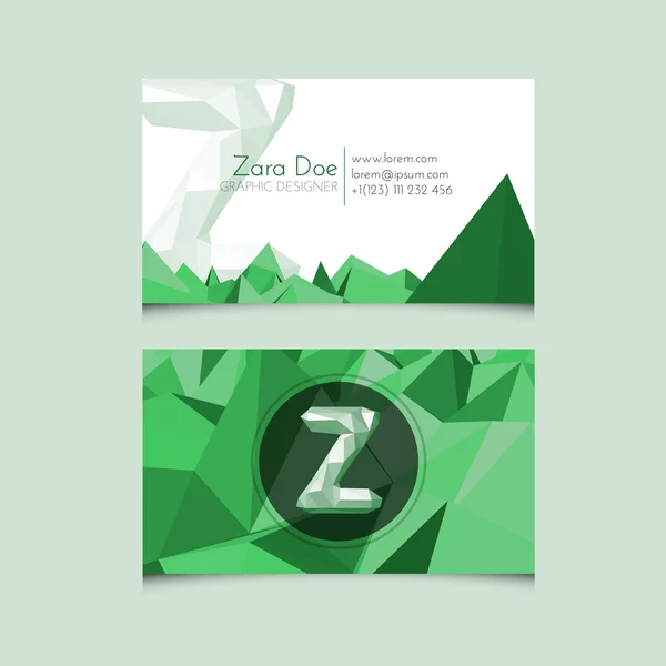 Low Poly Business Card Template with Alphabet Letter Z — Stock Vector