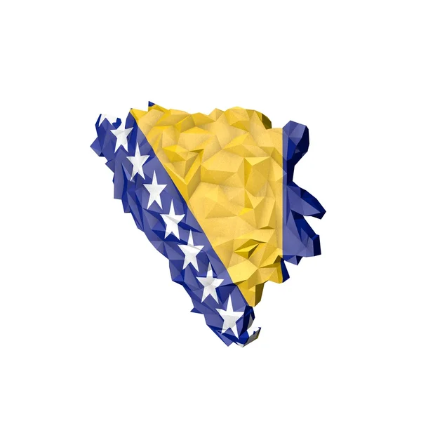 Mappa Basso Poly Bosnia-Erzegovina con Bandiera Nazionale — Foto Stock