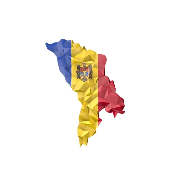 Laag poly Moldavië kaart met nationale vlag — Stockfoto