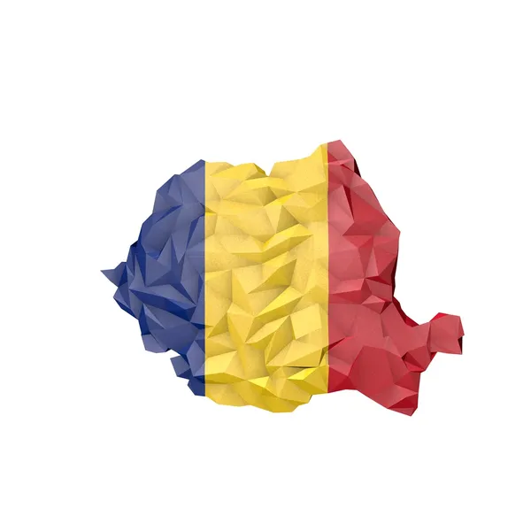 Mappa Low Poly Romania con Bandiera Nazionale — Foto Stock