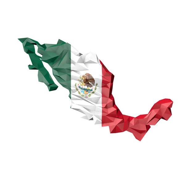 Laag poly mexico kaart met nationale vlag — Stockfoto