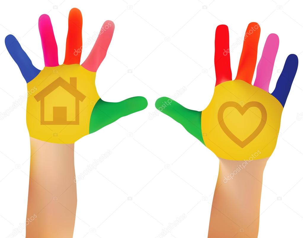 Mesh Vector EPS - 10 Child hands painted in colorful paints ready for hand prints