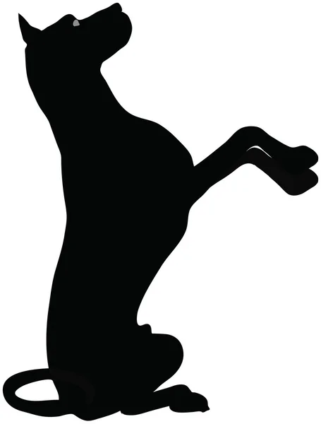 Vetor de estoque de silhueta cão em pé sobre as pernas traseiras na frente do fundo branco — Vetor de Stock