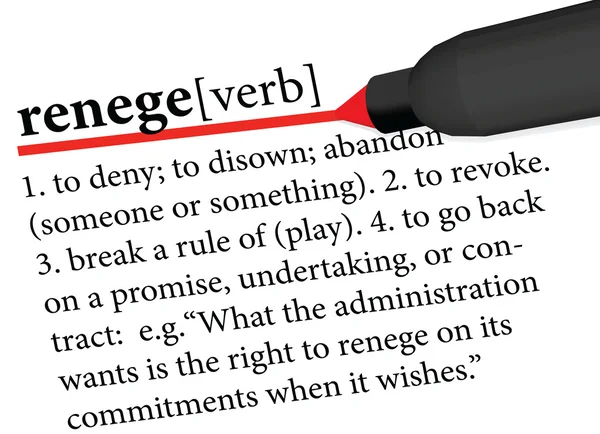 Dictionary term of renege — Stock Vector