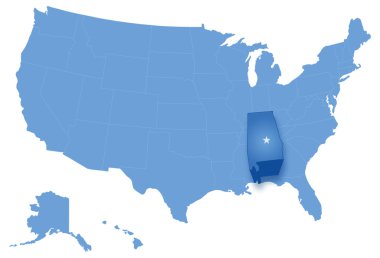 Amerika Birleşik Devletleri Haritası ile tüm devletler nerede alabama çıkardı