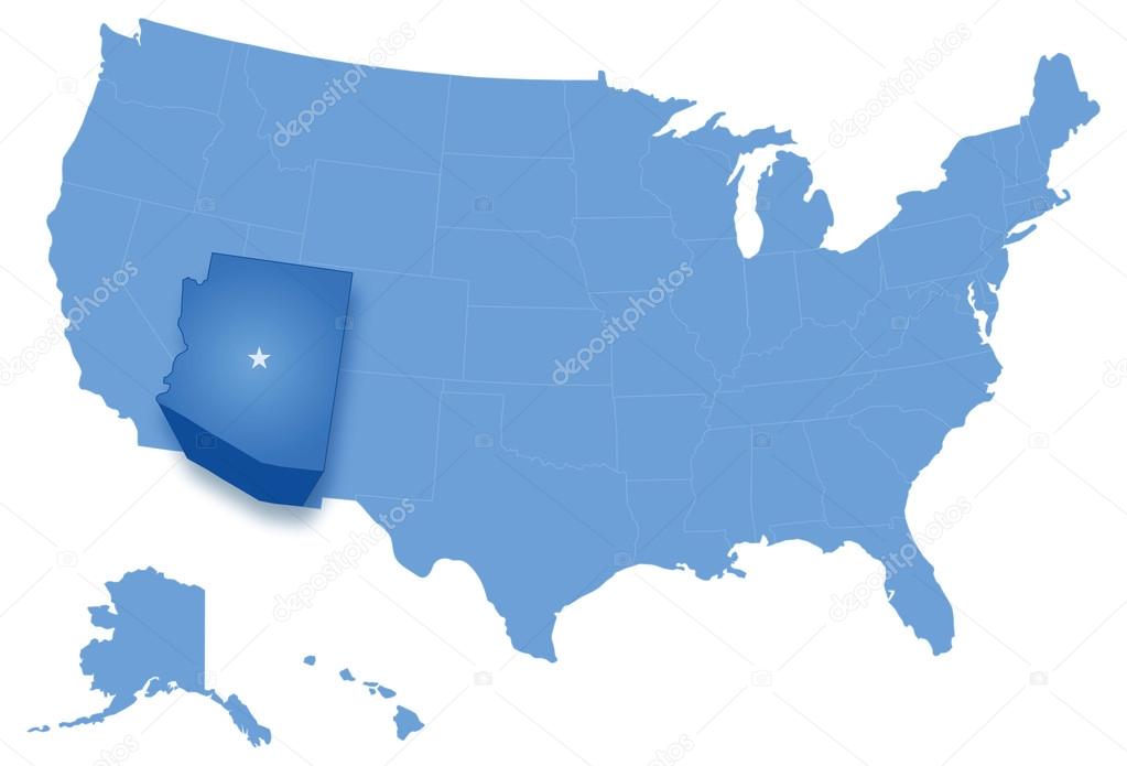 Map of United States with all states where Arizona is pulled out