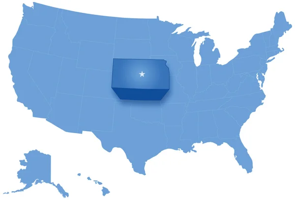 Mapa států Spojených států amerických, kde je vytáhl kansas — Stockový vektor