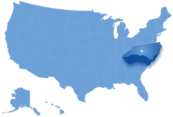 Mapa států Spojených států amerických, kde je vytáhl Severní Karolína — Stockový vektor