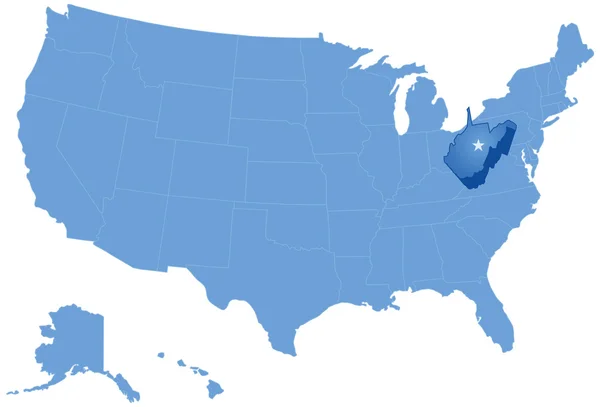 Carte des États des États-Unis où la Virginie-Occidentale est retirée — Image vectorielle