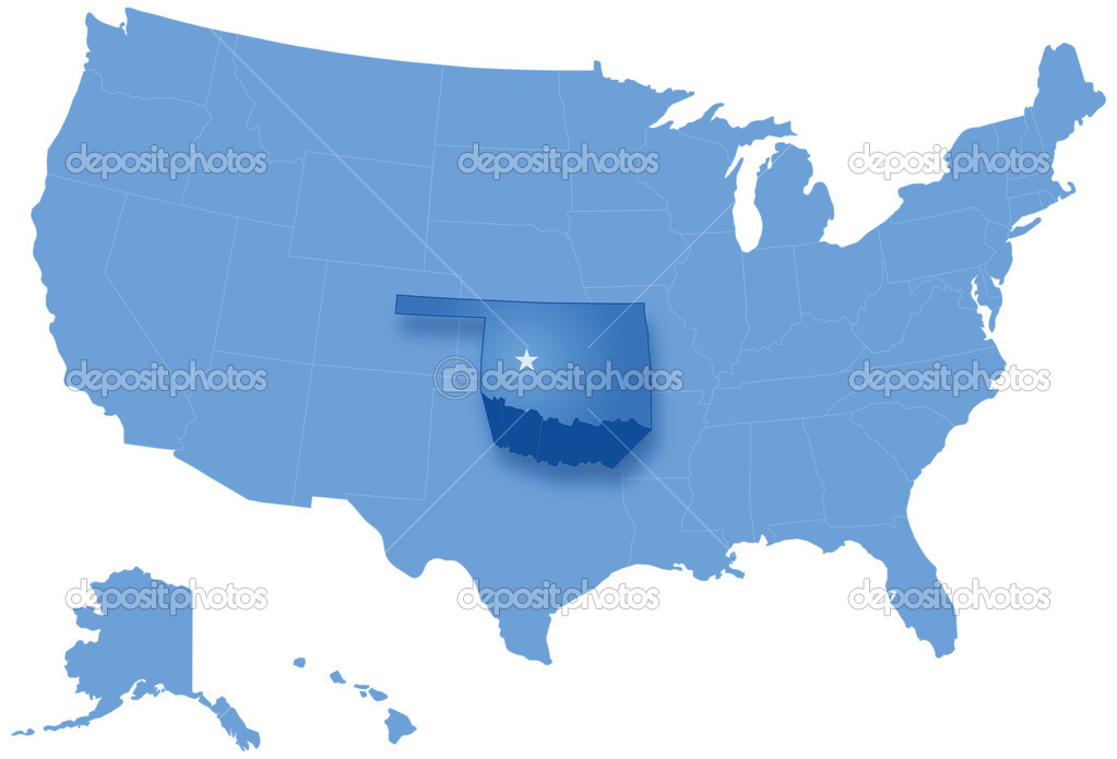 Map of States of the United States where Oklahoma is pulled out