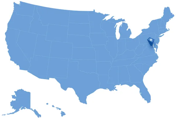 Karta över stater i USA där federala distriktet av columbia, washington, d.c. dras ut — Stock vektor