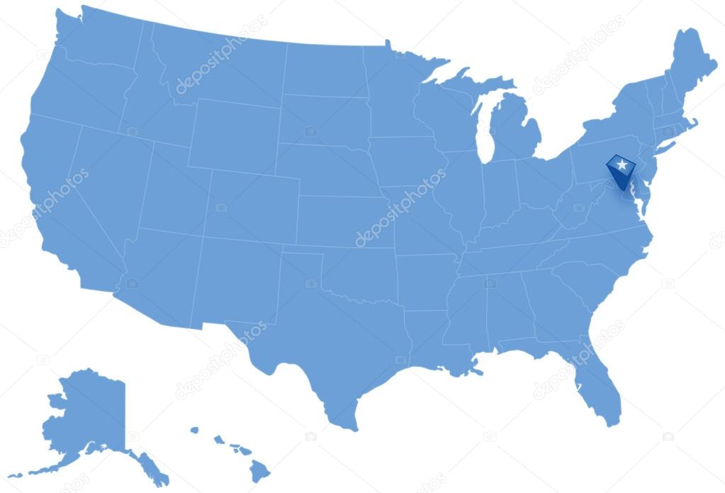 Map of States of the United States where Federal District of Columbia, Washington, D.C. is pulled out