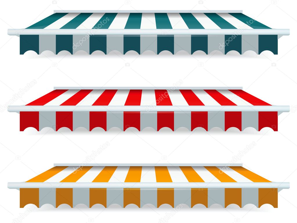 Colorful set of striped awnings