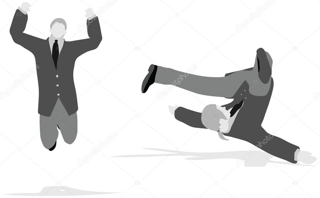 business man jumping and falling in the air