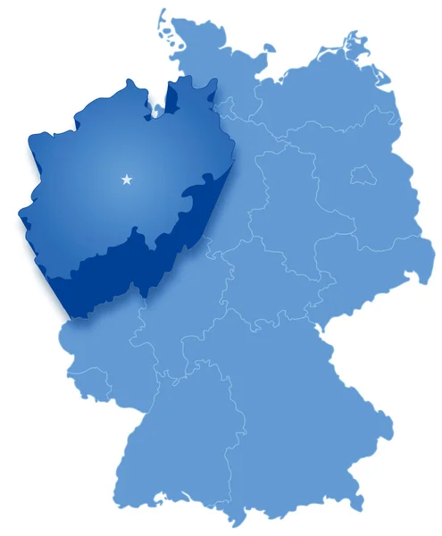 Map of Germany where North Rhine-Westphalia (Nordrhein-Westfalen) is pulled out — Stock Vector