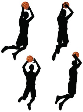 siluet vektör basketbolcular slam konumda koleksiyonu