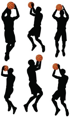 vector basketball players silhouette collection in shoot position clipart