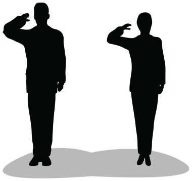 iş erkek ve kadın beyaz zemin üzerine izole Selam vermek.
