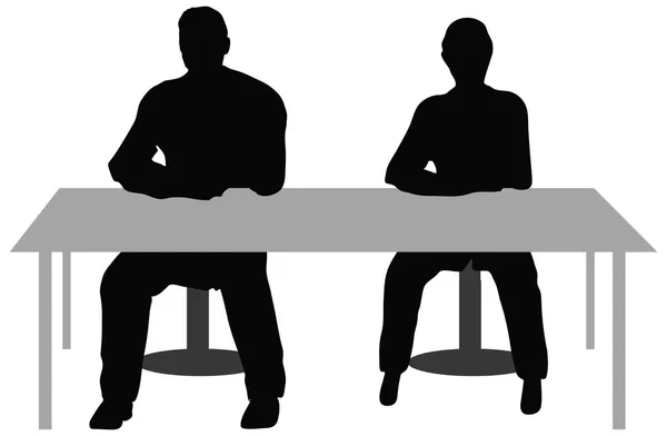 दो व्यापारिक लोग डेस्क पर बैठे — स्टॉक वेक्टर