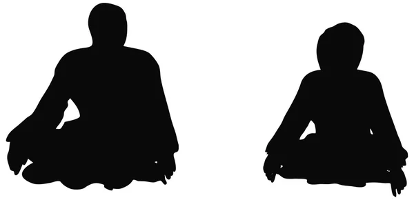 Business people sit cross-legged in silhouette — Stock Vector