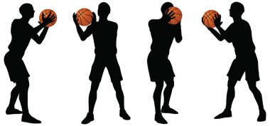 basketball players silhouette collection in pass position clipart